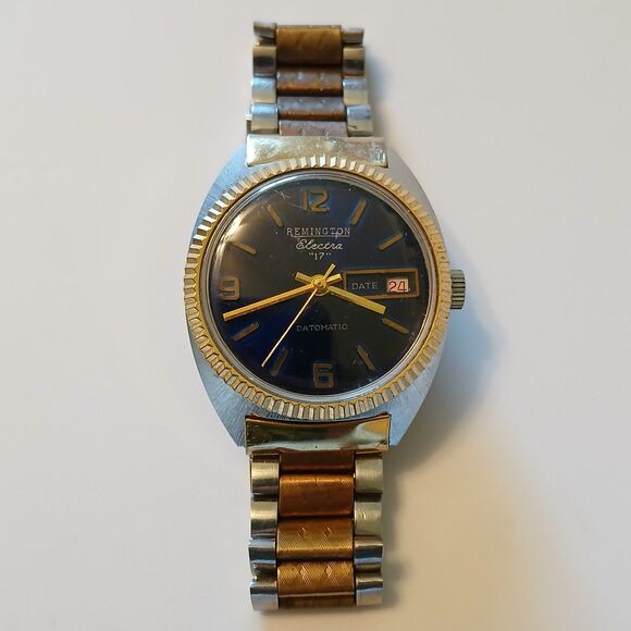 Vtg Men’s Remington Electra Datomatic Manual Wind Watch Dustproof 7" Wrist - Picture 1 of 16